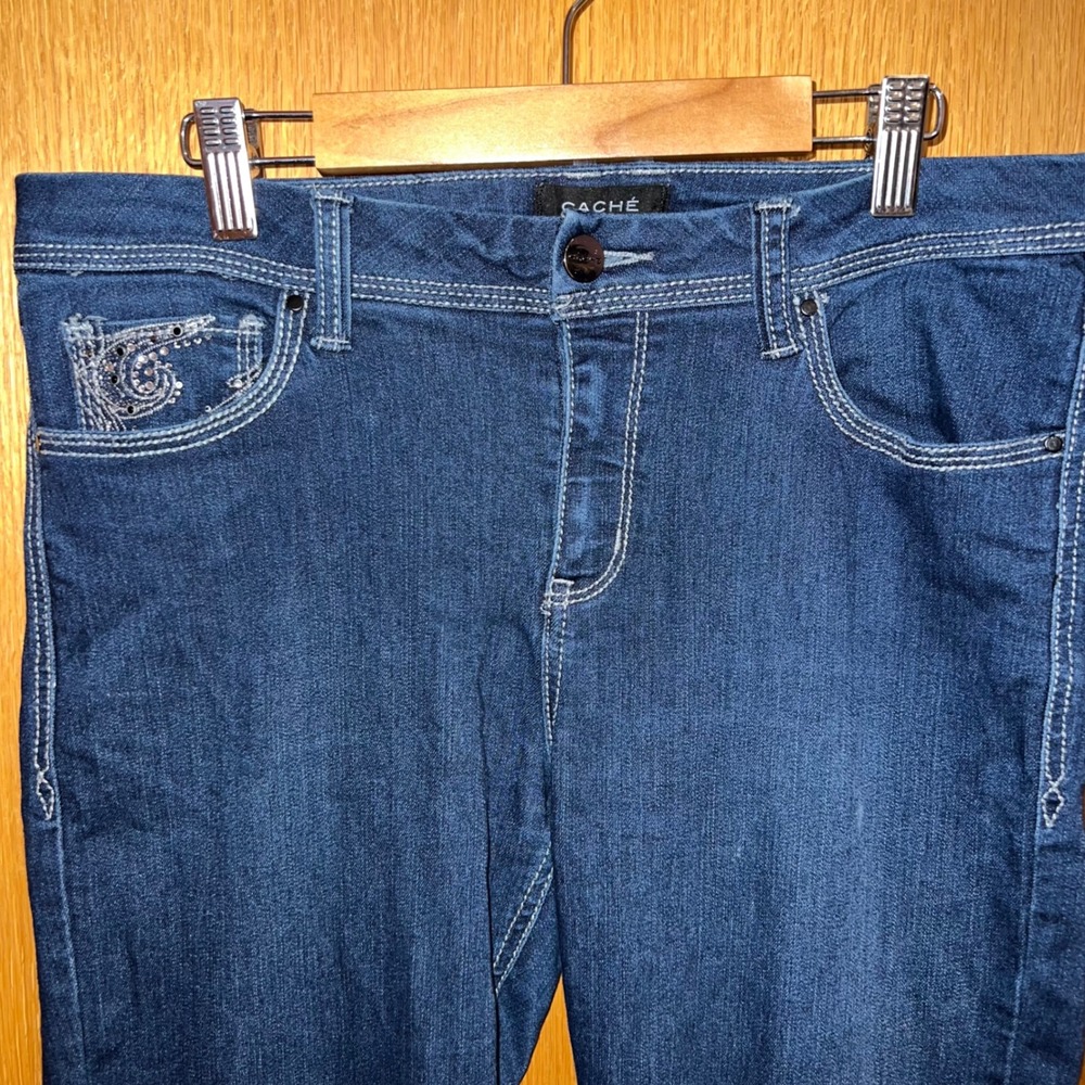 Cache‎ Jeans Women 8 Blue Excellent Embellished Rhinestone Pockets Denim
